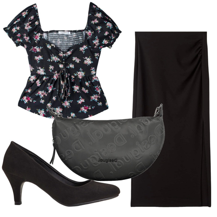 Outfit donna - Total look #1840448. Stile Trendy per Tutti i giorni. Abbinamento con décolleté, gonne lunghe, bluse, borse a tracolla.