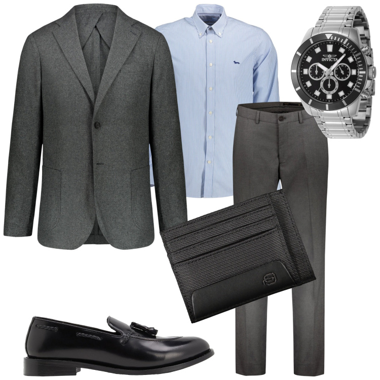 Outfit uomo - Business man. Stile Business/Elegante per Ufficio. Abbinamento con scarpe stringate, orologi, pantaloni, portafogli, giacche, camicie.