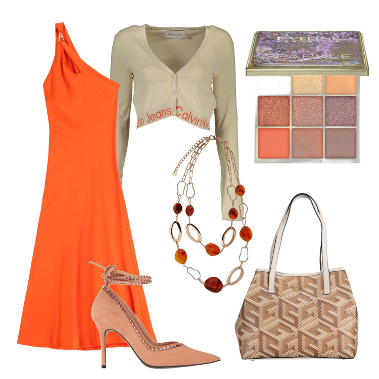 Outfit donna - Il capo random 01. Stile Casual chic per Ufficio. Abbinamento con décolleté, ombretti, vestiti asimmetrici, borse a spalla, ciondoli, cardigans.