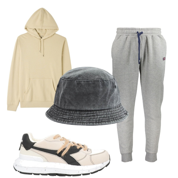 Outfit uomo - Total look #1840497. Stile Trendy per Sport. Abbinamento con sneakers, cappelli, felpe con cappuccio, pantaloni.