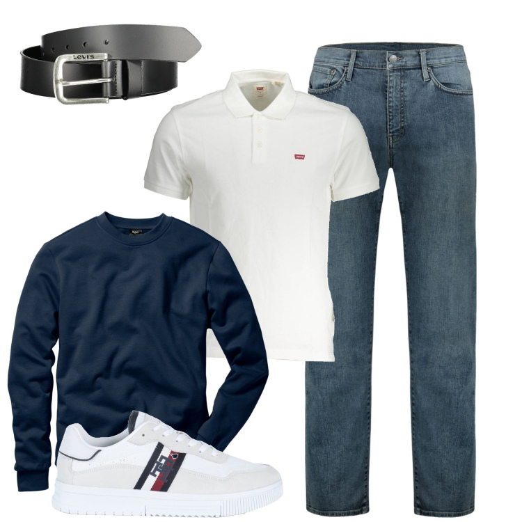 Outfit uomo - City. Stile Casual per Tutti i giorni. Abbinamento con felpe, sneakers, jeans, polo, cinture.
