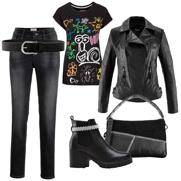 Outfit donna - Total look #1840534. Stile Boho per Tutti i giorni. Abbinamento con t-shirt, blazer, cinture, jeans boyfriend, stivaletti, borse a spalla.