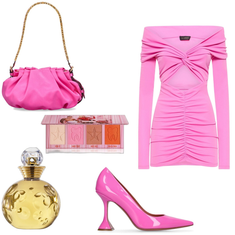 Outfit donna - Barbie. Stile Trendy per Serata fuori. Abbinamento con profumi, blush, vestiti, décolleté, borse a spalla.
