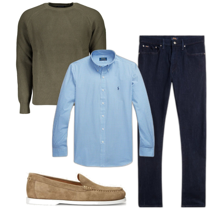 Outfit uomo - Quadretti vichy. Stile Casual per Tutti i giorni. Abbinamento con scarpe stringate, jeans, camicie, maglieria.