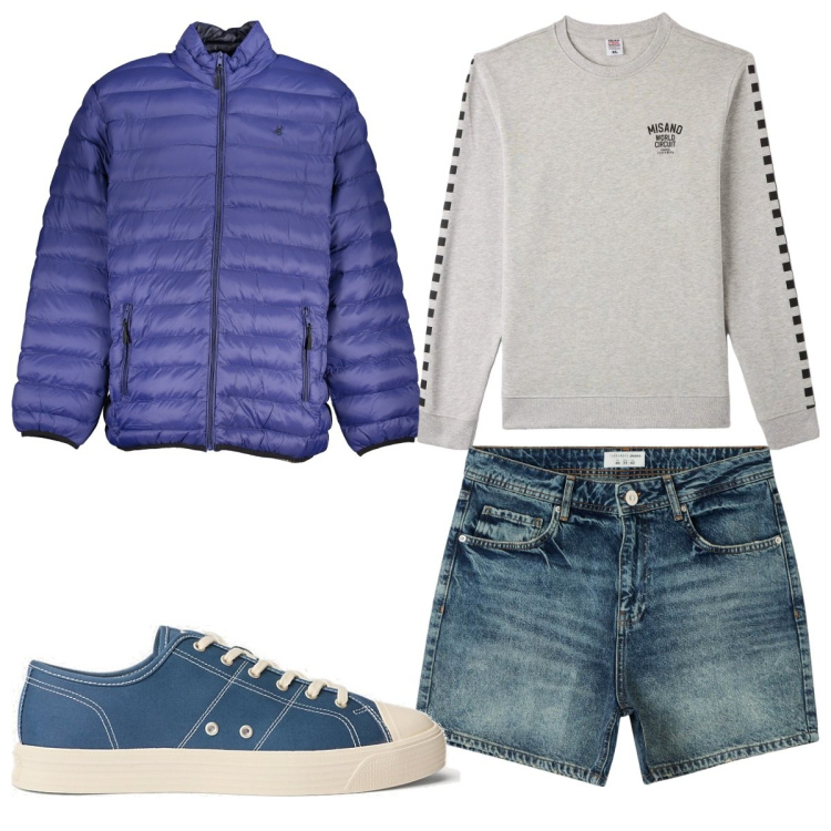 Outfit uomo - Total look #1840859. Stile Trendy per Tutti i giorni. Abbinamento con felpe, shorts, sneakers, giacche.