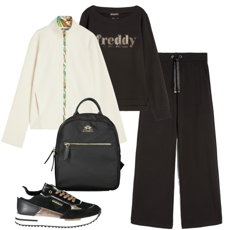 Outfit donna - Sportiva con eleganza. Stile Sporty chic per Tutti i giorni. Abbinamento con felpe, pantaloni, felpe, scarpe sportive, zaini.