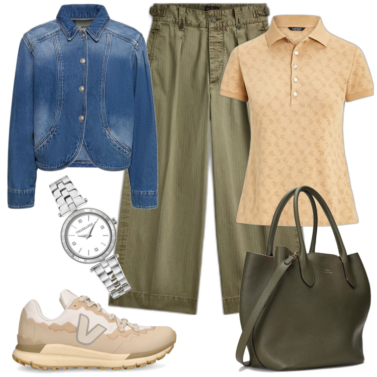 Outfit donna - Casual per il giorno. Stile Casual chic per Tutti i giorni. Abbinamento con orologi, pantaloni, polo, borse tote, sneakers, cappotti.