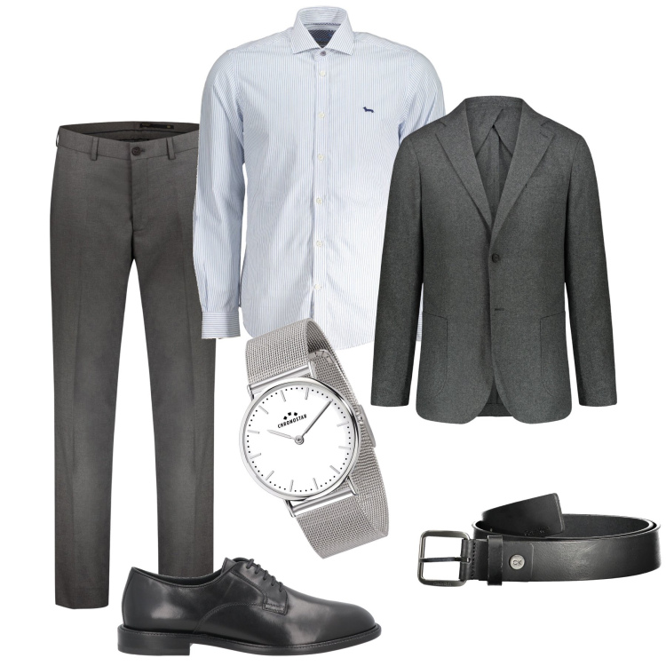 Outfit uomo - Impeccabile grigio. Stile Business/Elegante Abbinamento con scarpe stringate, orologi, pantaloni, giacche, camicie, cinture.