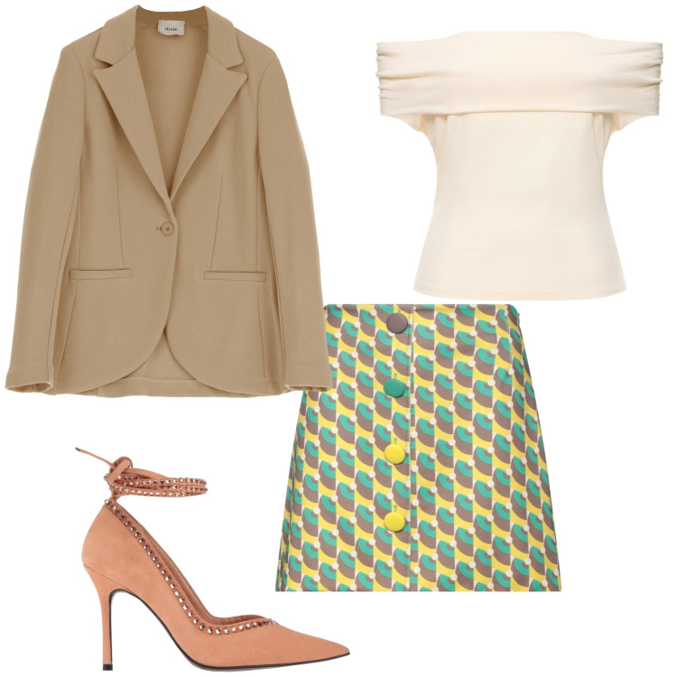 Outfit donna - Total look #1841107. Stile Trendy per Serata fuori. Abbinamento con minigonne, décolleté, blazer, top.