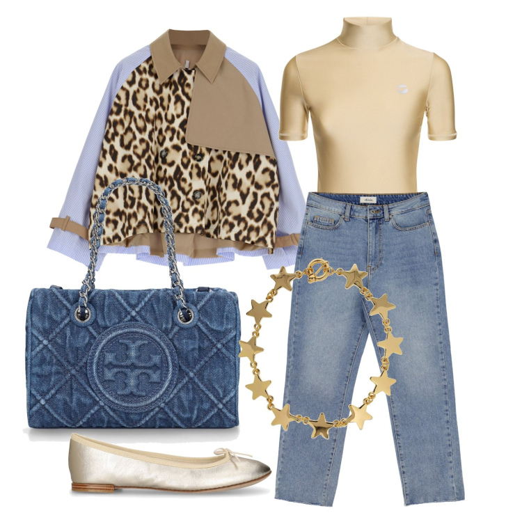 Outfit donna - Ghost outfitter - marzo. Stile Trendy per Tutti i giorni. Abbinamento con blazer, jeans slim fit, ballerine, collane, top, borse a mano.