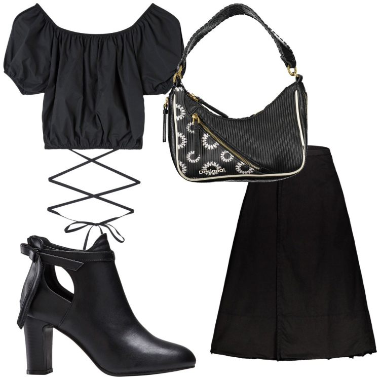 Outfit donna - Total look #1841297. Stile Trendy per Tutti i giorni. Abbinamento con stivaletti, bluse, gonne lunghe, borse a spalla.
