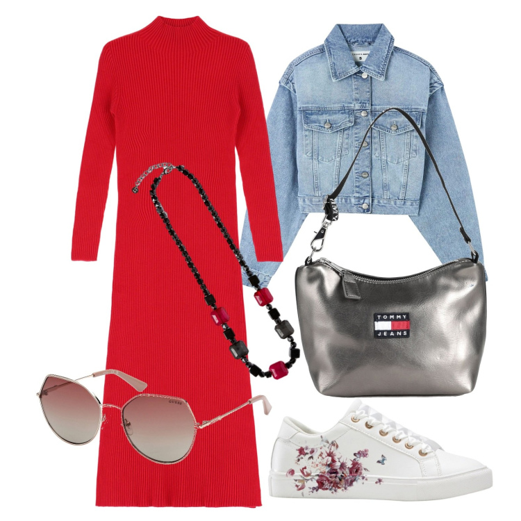 Outfit donna - Ghost outfitter - marzo. Stile Trendy per Tutti i giorni. Abbinamento con sneakers, borse a mano, blazer, vestiti midi/longuette, occhiali da sole, collane.