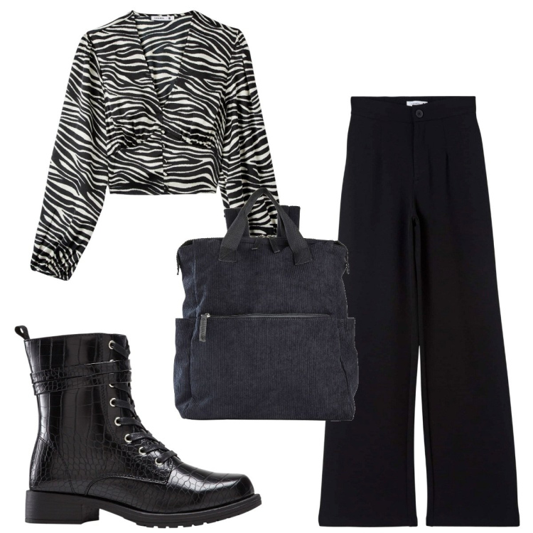 Outfit donna - Total look #1841310. Stile Trendy per Tutti i giorni. Abbinamento con zaini, stivaletti, bluse, pantaloni.