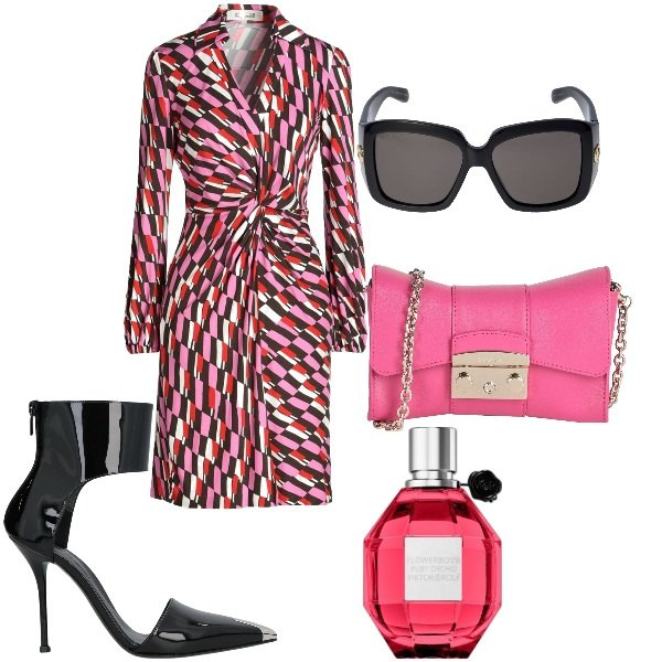 Outfit donna - che classe........... Stile Chic per Tutti i giorni. Abbinamento con vestiti corti, borse a tracolla, décolleté, profumi, occhiali da sole.