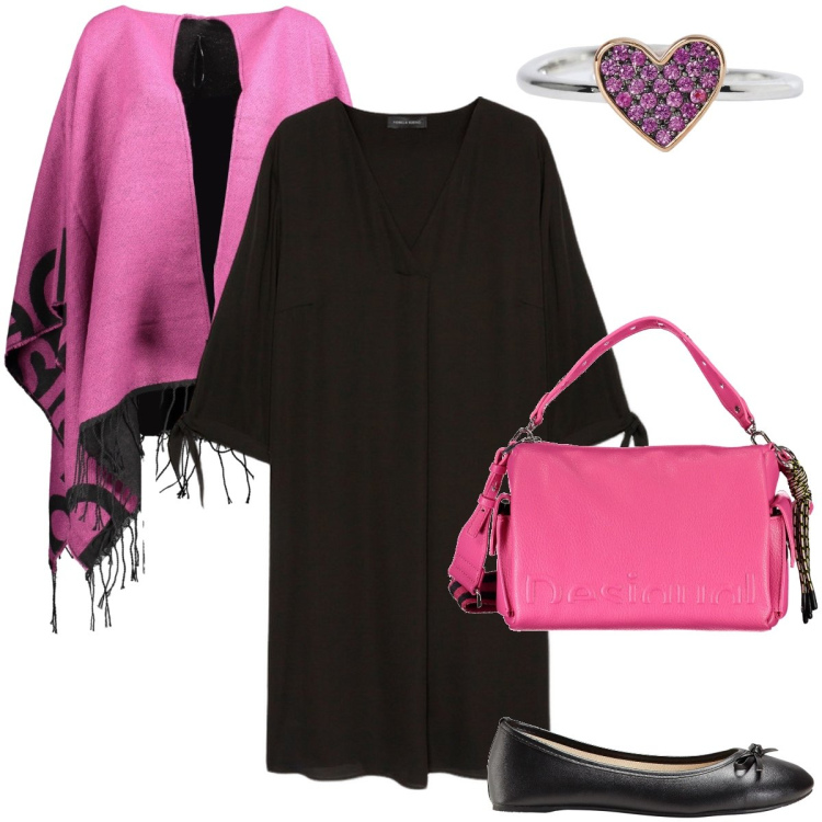 Outfit donna - L’anello con il cuore. Stile Bon Ton per Serata fuori. Abbinamento con ballerine, anelli, vestiti corti, cappotti, borse a spalla.