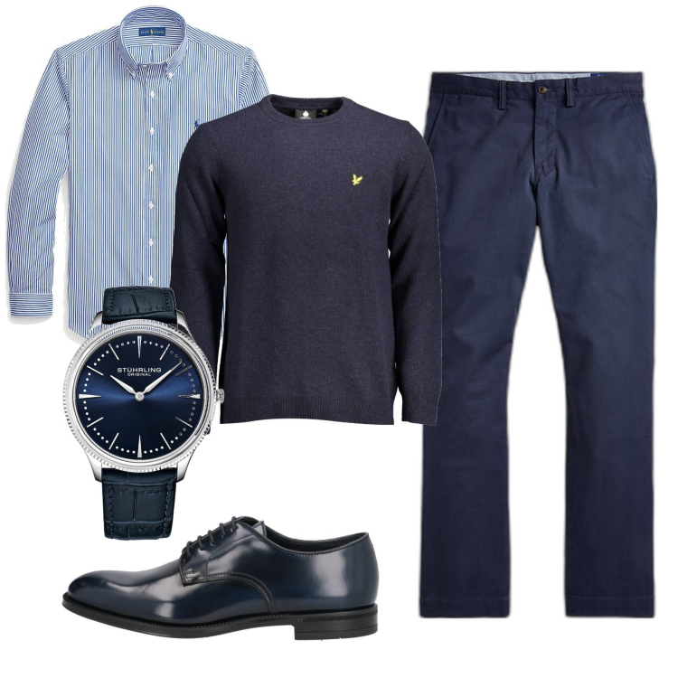 Outfit uomo - Total look #1841460. Stile Business/Elegante per Ufficio. Abbinamento con orologi, scarpe stringate, pantaloni, camicie, maglieria.