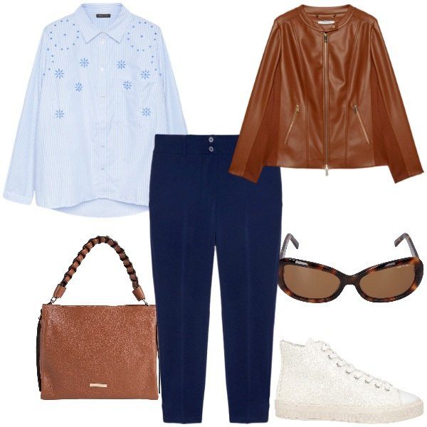 Outfit donna - Total look #1841469. Stile Urban Abbinamento con camicie, blazer, pantaloni, borse a mano, sneakers alte, occhiali da sole.