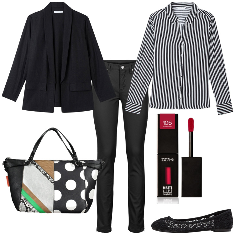 Outfit donna - Mannish con le ballerine. Stile Mannish per Tutti i giorni. Abbinamento con ballerine, jeans skinny, rossetti, camicie, blazer, borse a spalla.