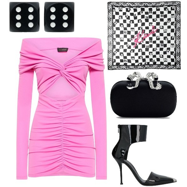 Outfit donna - Total look #1841496. Stile Glamour per Serata fuori. Abbinamento con sciarpe, décolleté, orecchini, vestiti, clutch.