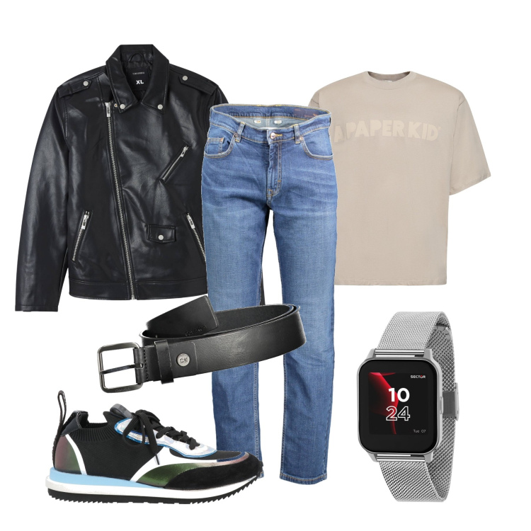 Outfit uomo - Total look #1841589. Stile Biker Rock per Tutti i giorni. Abbinamento con orologi, sneakers, giacche, cinture, jeans, t-shirt.