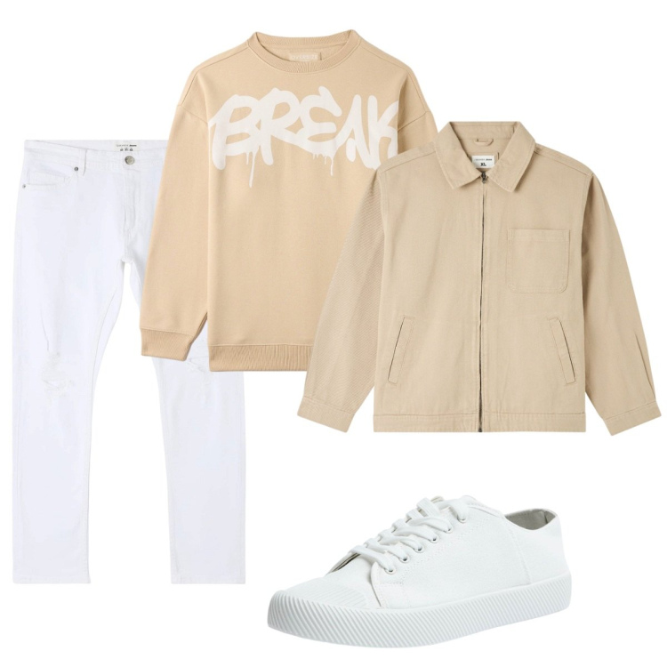 Outfit uomo - Total look #1841617. Stile Trendy per Tutti i giorni. Abbinamento con jeans strappati, giacche, felpe, sneakers.