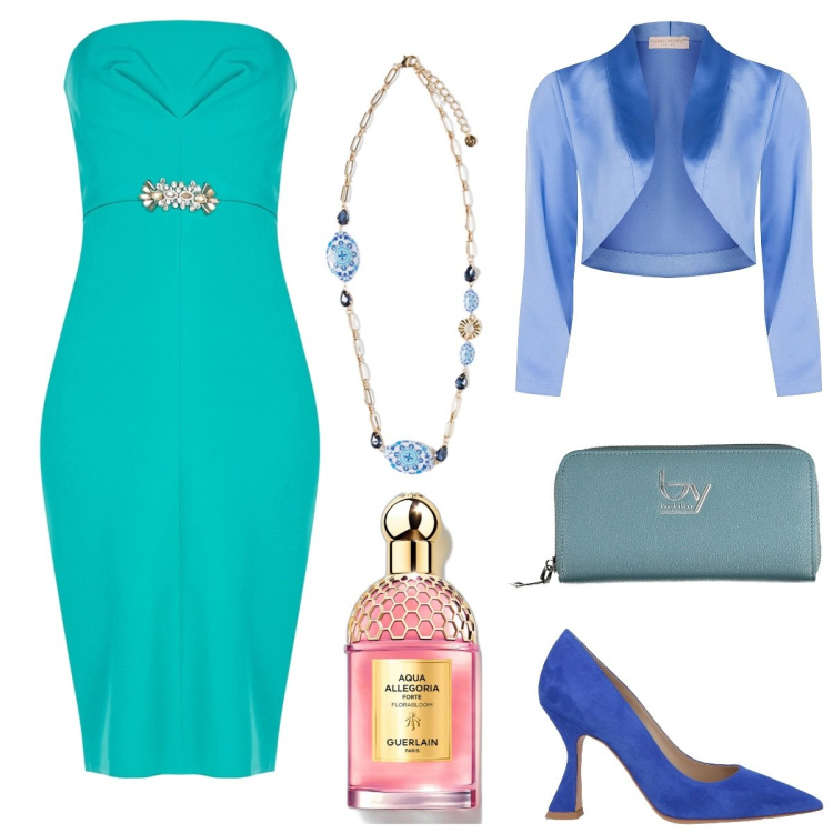 Outfit donna - Cerimonia focus donna curvy. Stile Chic per Cerimonia. Abbinamento con décolleté, profumi, vestiti midi/longuette, blazer, portafogli, ciondoli.