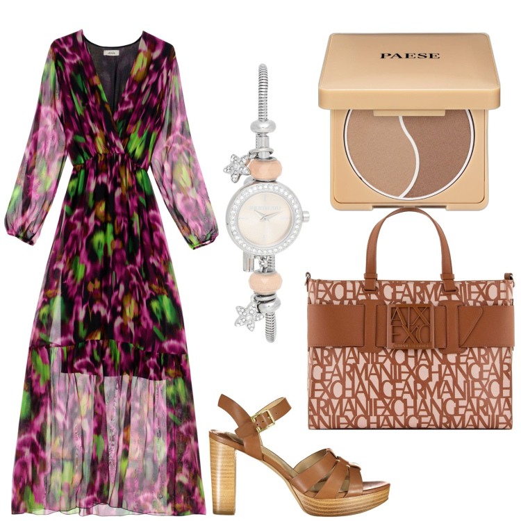 Outfit donna - Trasparenza. Stile Casual chic per Serata fuori. Abbinamento con orologi, terre, vestiti lunghi, sandali col tacco, borse tote.