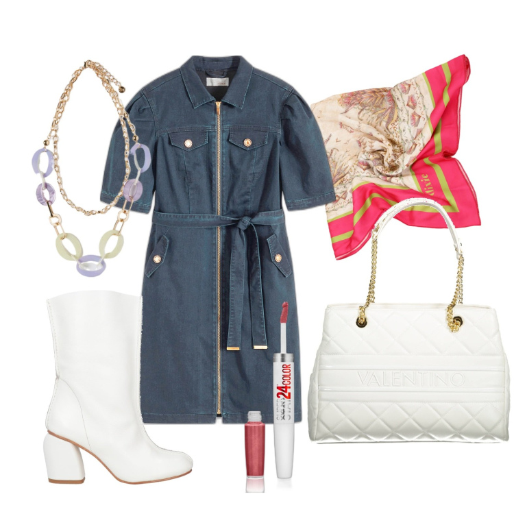 Outfit donna - Ghost outfitter - marzo. Stile Casual chic per Tutti i giorni. Abbinamento con stivaletti, vestiti, rossetti, ciondoli, foulard, borse a spalla.