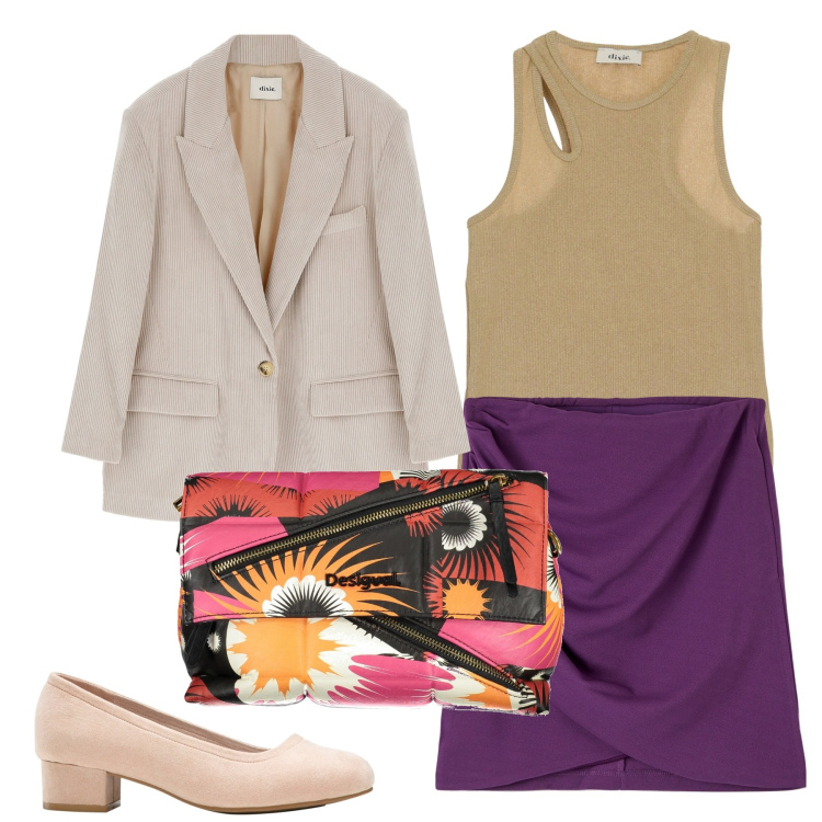 Outfit donna - Borsa variopinta. Stile Urban per Tutti i giorni. Abbinamento con décolleté, gonne, blazer, top, borse a spalla.