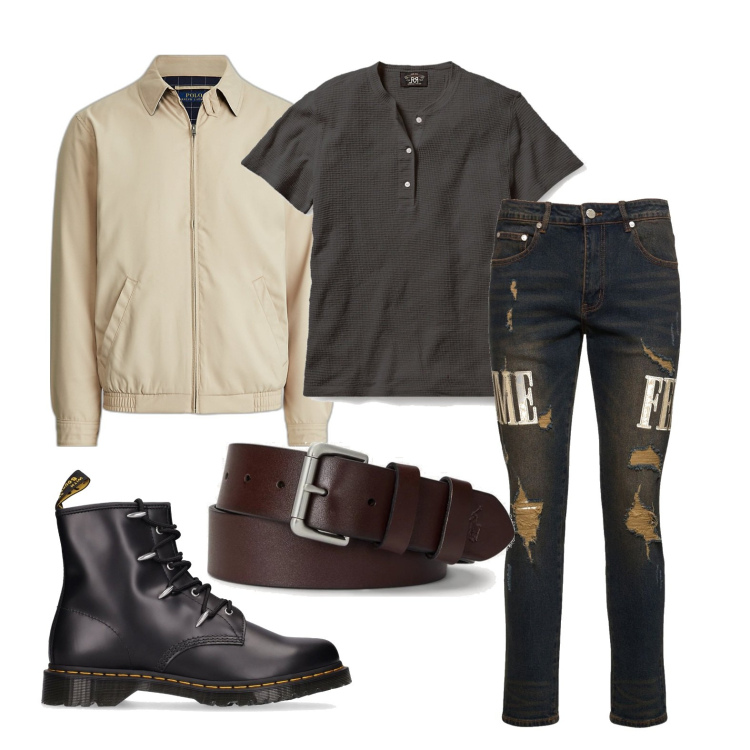 Outfit uomo - Ghost outfitter - marzo. Stile Trendy per Serata speciale. Abbinamento con t-shirt, cinture, giacche, stivali, jeans.