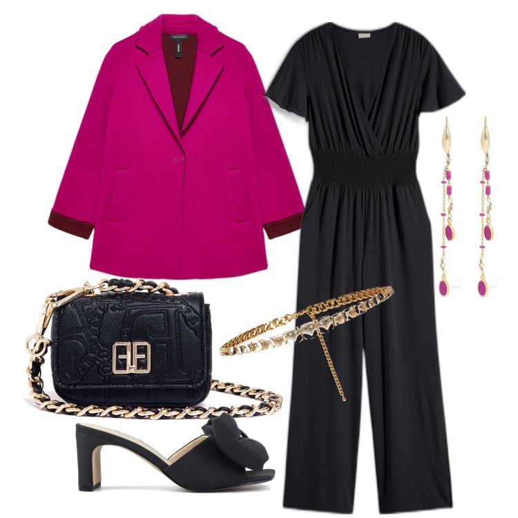 Outfit donna - Ghost outfitter - marzo. Stile Chic per Serata fuori. Abbinamento con tute, cinture, marsupi, sandali col tacco, blazer, orecchini.