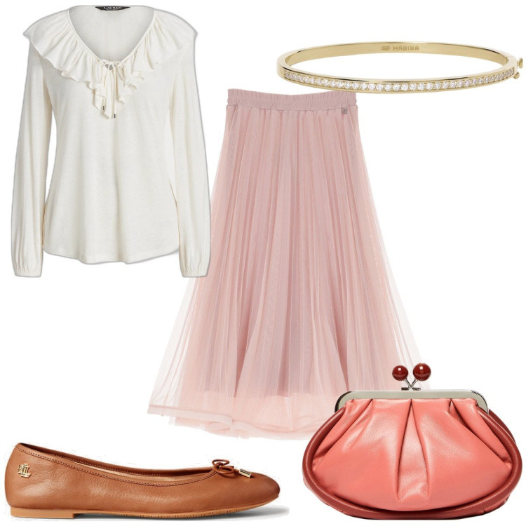 Outfit donna - Total look #1841919. Stile Bon Ton per Tutti i giorni. Abbinamento con braccialetti, gonne lunghe, ballerine, bluse, clutch.