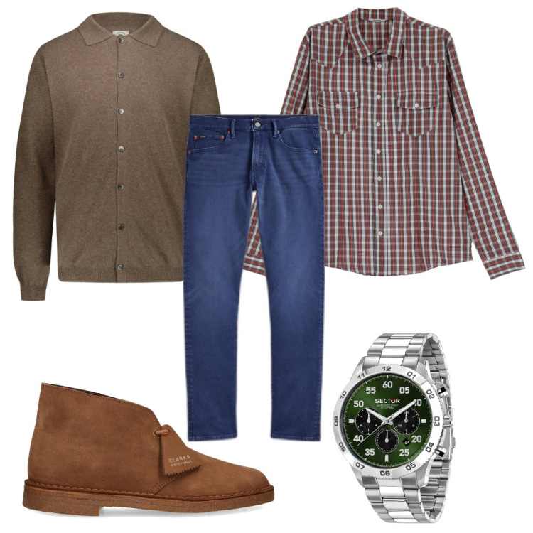 Outfit uomo - Total look #1842031. Stile Casual per Tutti i giorni. Abbinamento con orologi, camicie, jeans, polo, stivali.