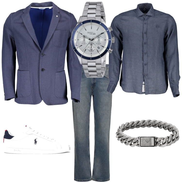 Outfit uomo - Trendy per l ufficio. Stile Trendy per Ufficio. Abbinamento con orologi, braccialetti, sneakers, camicie, giacche, jeans dritti.