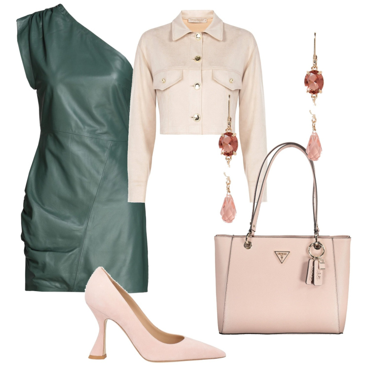 Outfit donna - Appuntamento galante. Stile Chic per Serata fuori. Abbinamento con décolleté, vestiti corti, blazer, orecchini, borse a spalla.