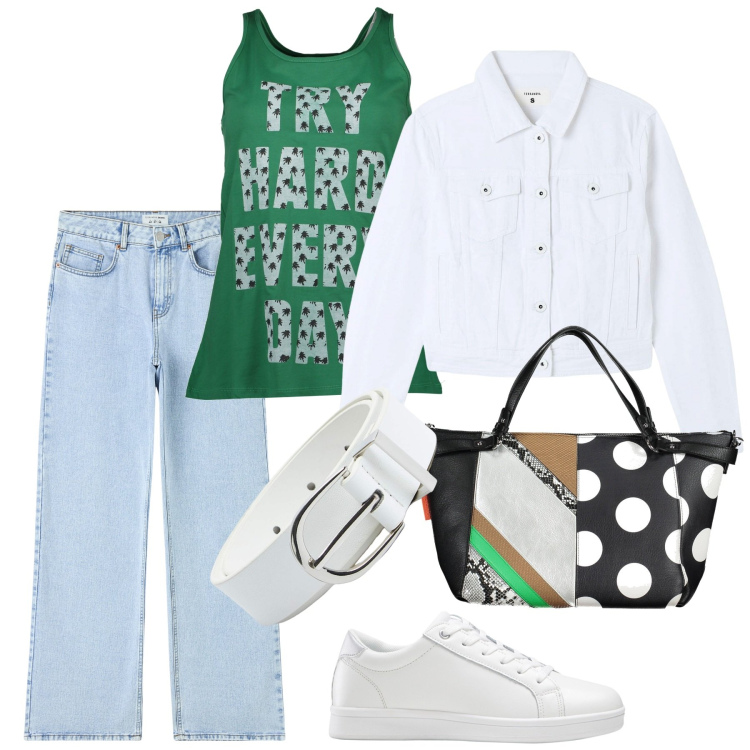 Outfit donna - Ci provo!. Stile Casual per Tutti i giorni. Abbinamento con sneakers, jeans, blazer, cinture, canottiere, borse a spalla.