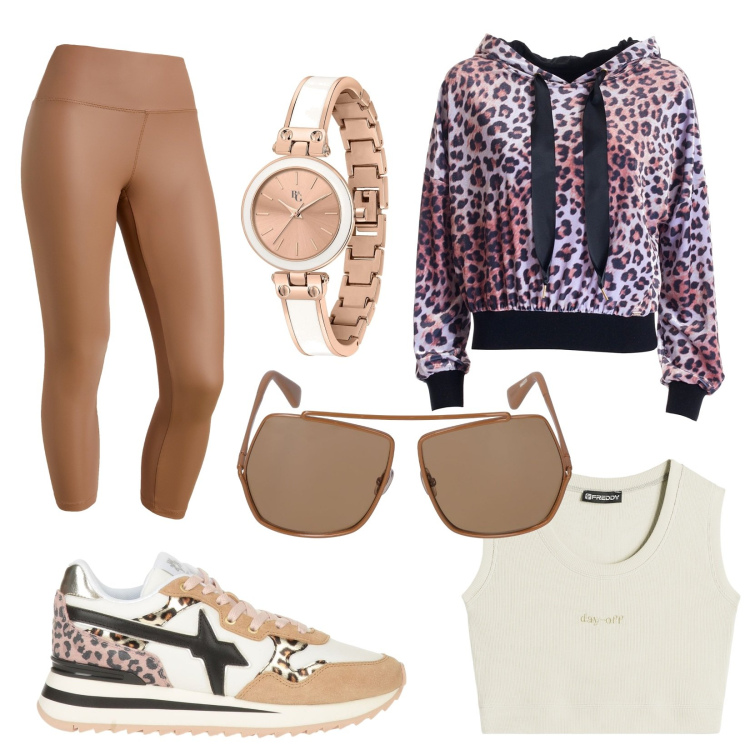 Outfit donna - Total look #1842210. Stile Sporty chic per Sport. Abbinamento con orologi, sneakers, felpe con cappuccio, treggings, top, occhiali da sole.