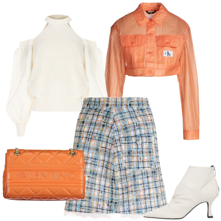 Outfit donna - primavera orange. Stile Glamour per Tutti i giorni. Abbinamento con stivaletti, blazer, maglieria, gonne, borse a spalla.