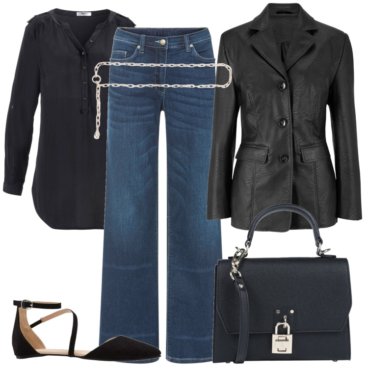 Outfit donna - Total look #1842273. Stile Casual chic per Tutti i giorni. Abbinamento con jeans, tuniche, blazer, ballerine, borse a mano, collane.