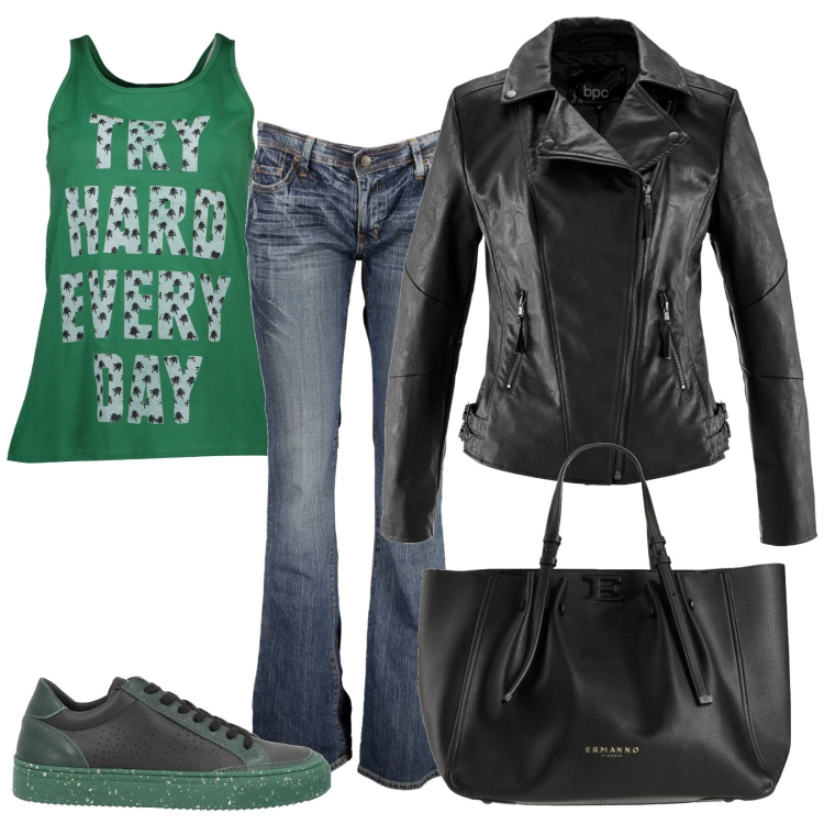 Outfit donna - Total look #1842298. Stile Casual per Tutti i giorni. Abbinamento con blazer, sneakers, borse a mano, jeans, canottiere.