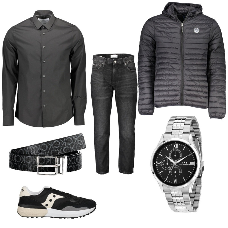 Outfit uomo - In ufficio. Stile Business/Elegante per Ufficio. Abbinamento con sneakers, orologi, camicie, cinture, jeans, giacche.