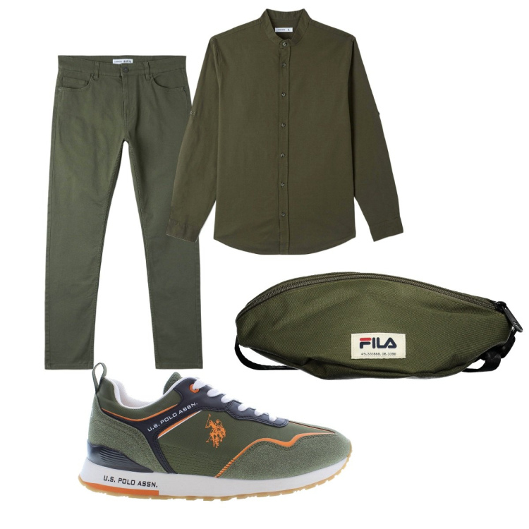 Outfit uomo - Total look #1842425. Stile Casual per Serata speciale. Abbinamento con camicie, pantaloni skinny, scarpe sportive, borse sportive.