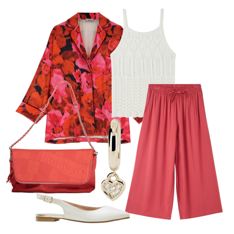 Outfit donna - Ghost outfitter - marzo. Stile Trendy per Tutti i giorni. Abbinamento con ballerine, pantaloni a palazzo, top, orecchini, cappotti, borse a mano.