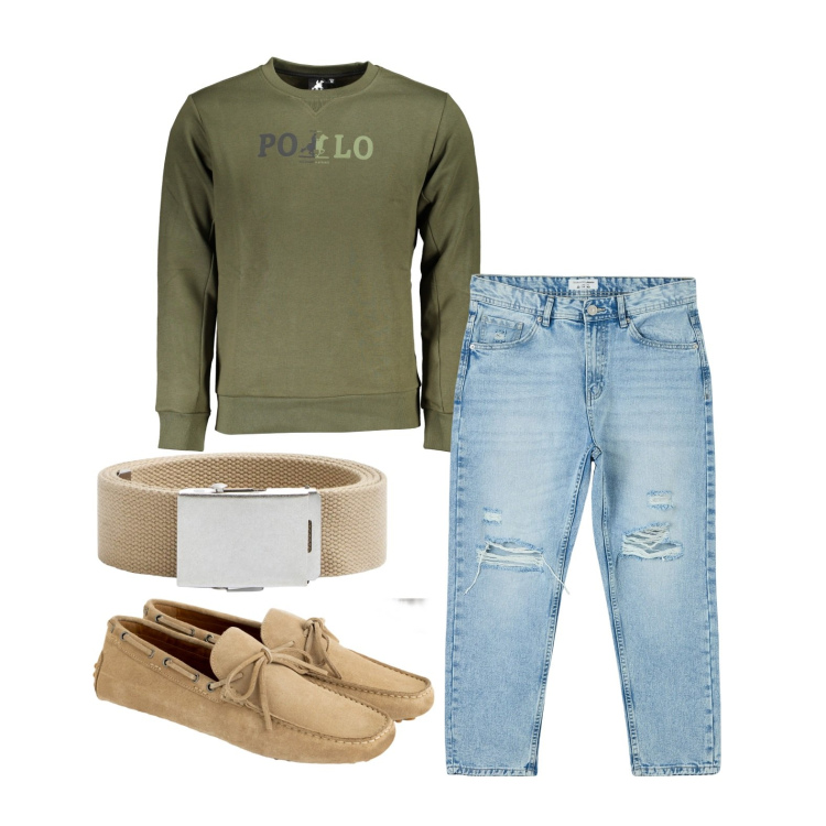 Outfit uomo - Ghost outfitter - marzo. Stile Casual per Tutti i giorni. Abbinamento con jeans strappati, cinture, felpe, scarpe stringate.