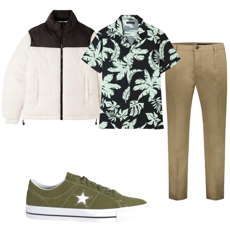 Outfit uomo - Total look #1842487. Stile Trendy per Tutti i giorni. Abbinamento con sneakers, camicie a manica corta, piumini, pantaloni.