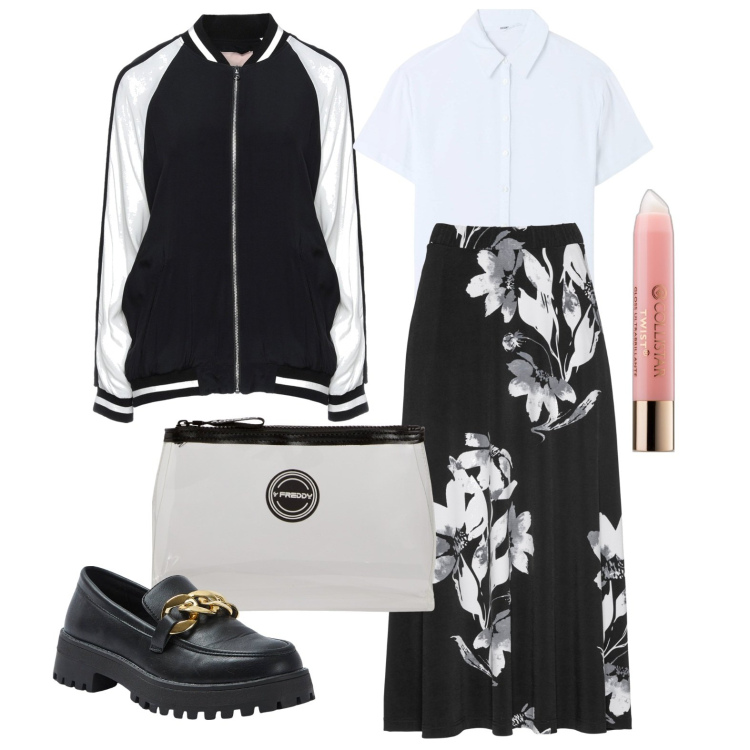 Outfit donna - Ghost outfitter - marzo. Stile Preppy per Tutti i giorni. Abbinamento con gonne, blazer, gloss, camicie a manica corta, mocassini, valigie.