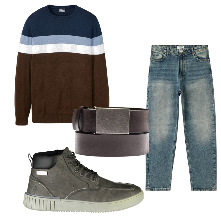 Outfit uomo - Total look #1842521. Stile Casual per Tutti i giorni. Abbinamento con maglieria, jeans, cinture, stivali.