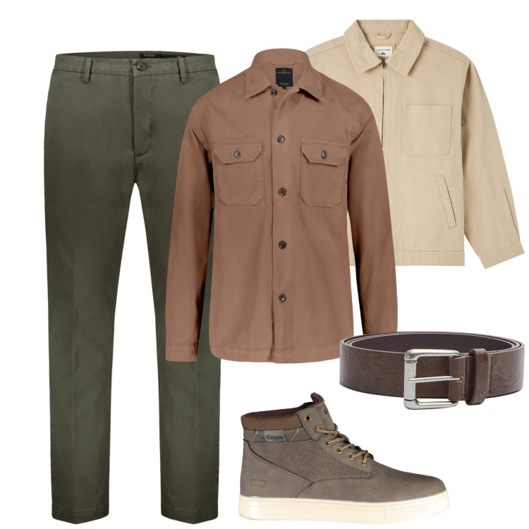 Outfit uomo - Total look #1842524. Stile Urban per Tutti i giorni. Abbinamento con giacche, cinture, camicie, stivali, pantaloni chino.