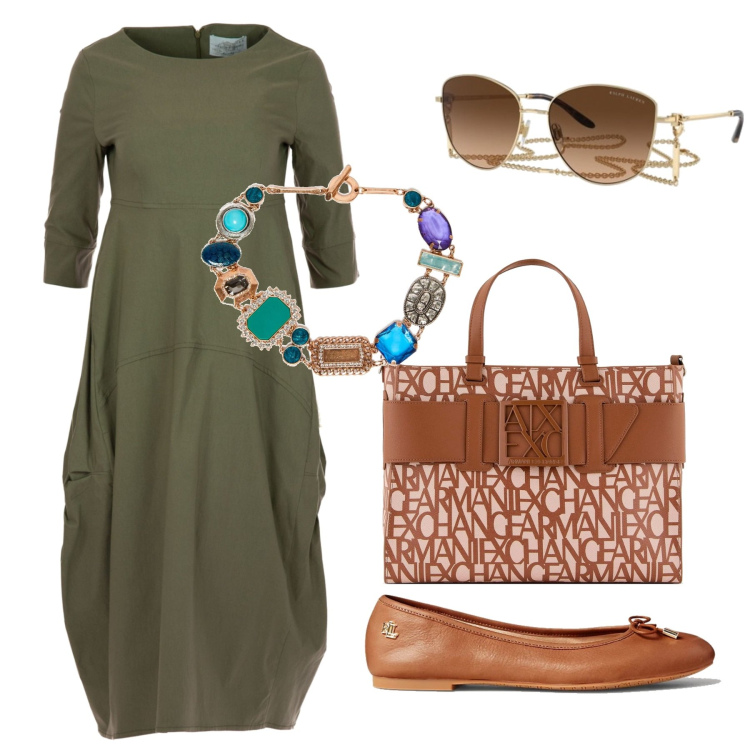 Outfit donna - Ballerine primavera. Stile Bon Ton per Tutti i giorni. Abbinamento con ballerine, occhiali da sole, vestiti, collane, borse tote.