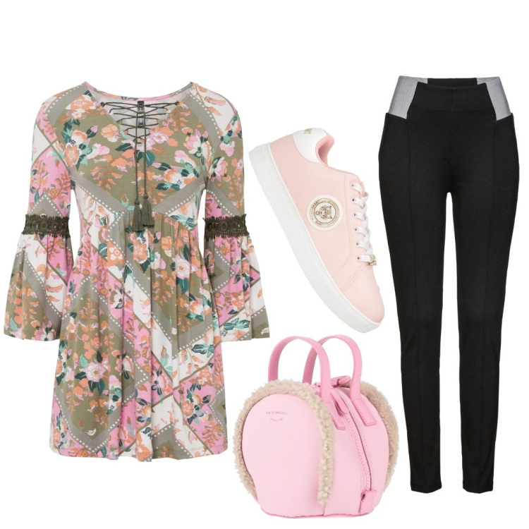 Outfit donna - Giornata in comodità. Stile Casual per Tutti i giorni. Abbinamento con leggings, tuniche, zaini, sneakers.